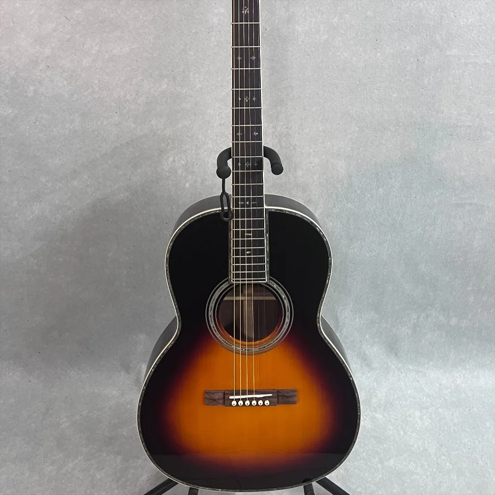 Vintage Sunburst 6 String 00042 Acoustic Guitar Solid Spruce Body Style Gloss Finish Decorative Headstock Inlay Smooth Playability for Folk Music and Collection