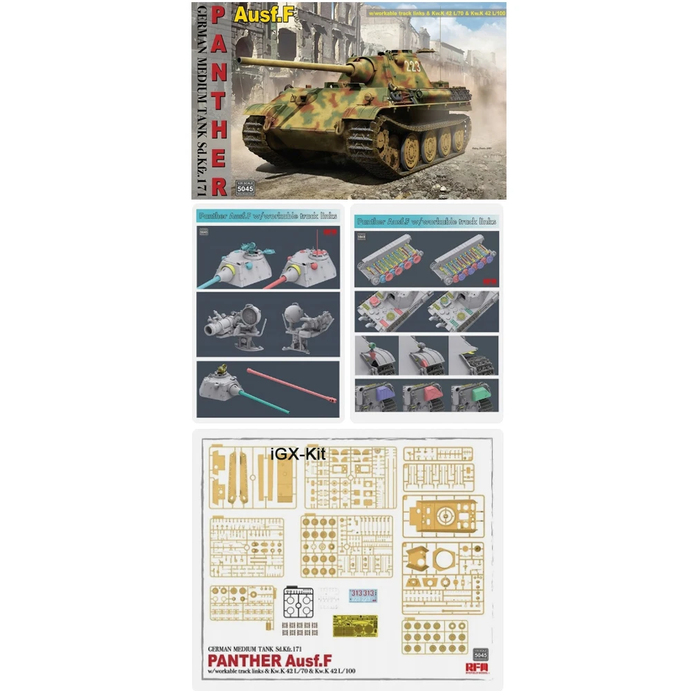 Rye Field 5045 1:35 Scale Panther SdKfz 171 Ausf F Tank w/Workable Track Links Vehicle Hobby Plastic Assembly Model Building Kit