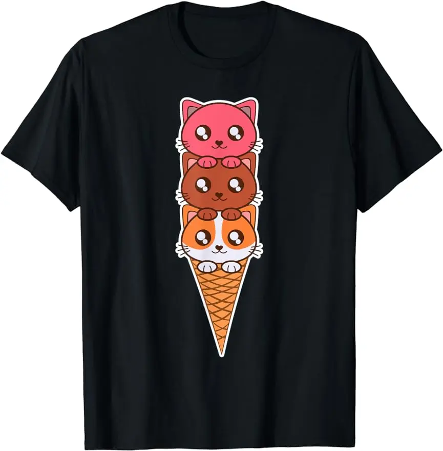 2024 New Fun Cat Ice Cream Cone T-shirt Casual, Stylish and Comfortable Clothes