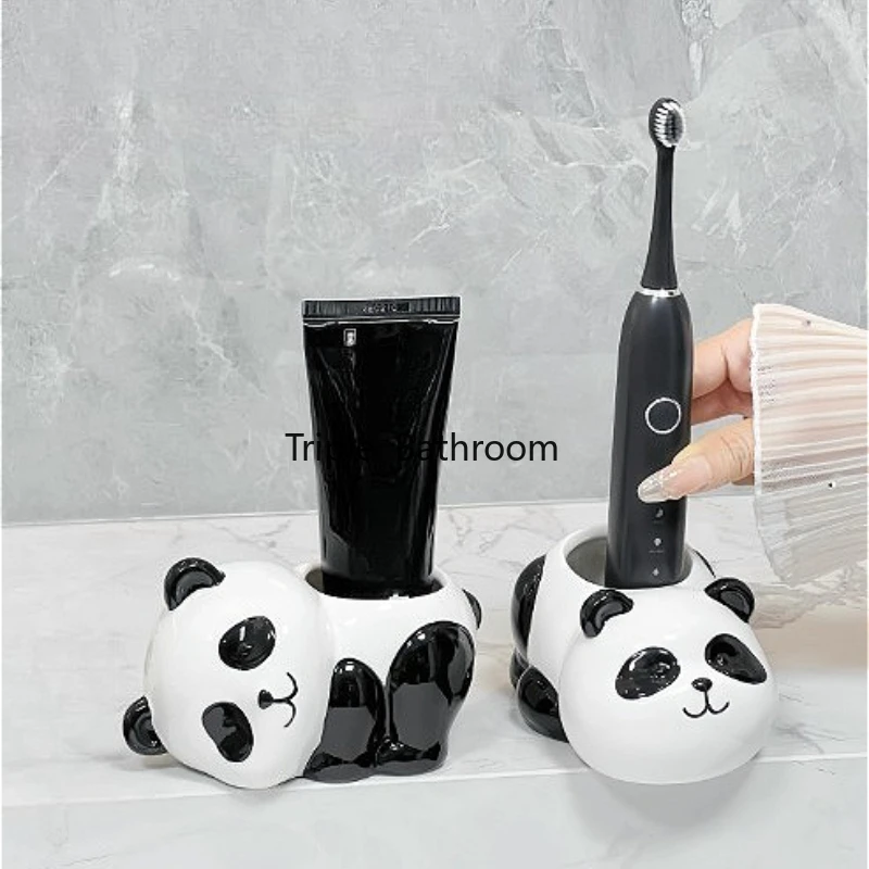 1pc Ceramic Panda Toothbrush Holder Toothpaste Storage Rack Ceramic Electric Toothbrush Base Bathroom Accessories Chinese Style