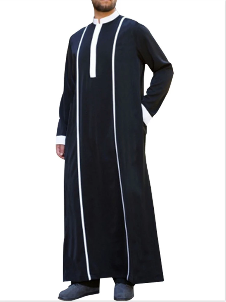 Muslim Robe For Men Comfortable Leisure Ethnic Islamic Clothing Fashion Patchwork Jubba Thobe Kaftan Arabia Dubai Ramadan Gift