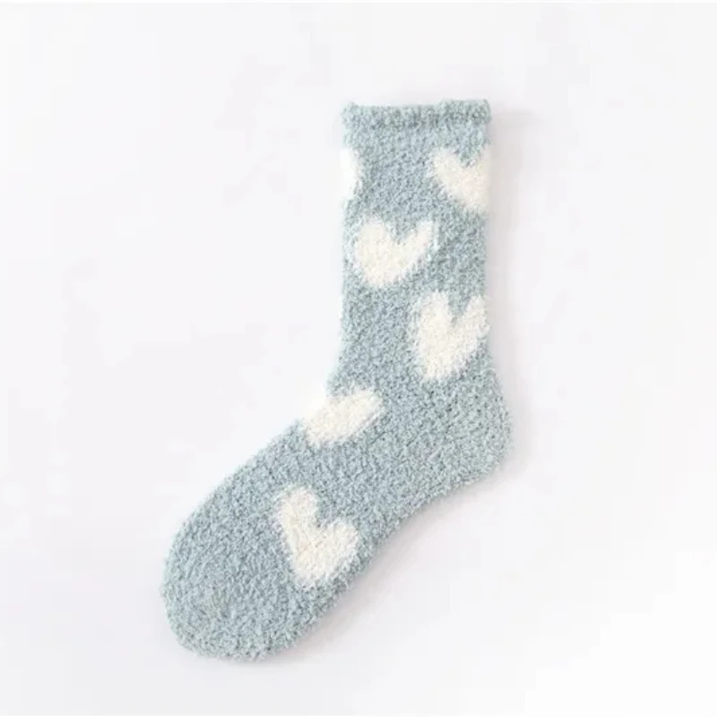 Winter Warm Love Heart Fluffy Coral Fleece Socks for Women Soft Coral Velvet Sock Indoor Casual Slippers Sox Calcetines Mujer