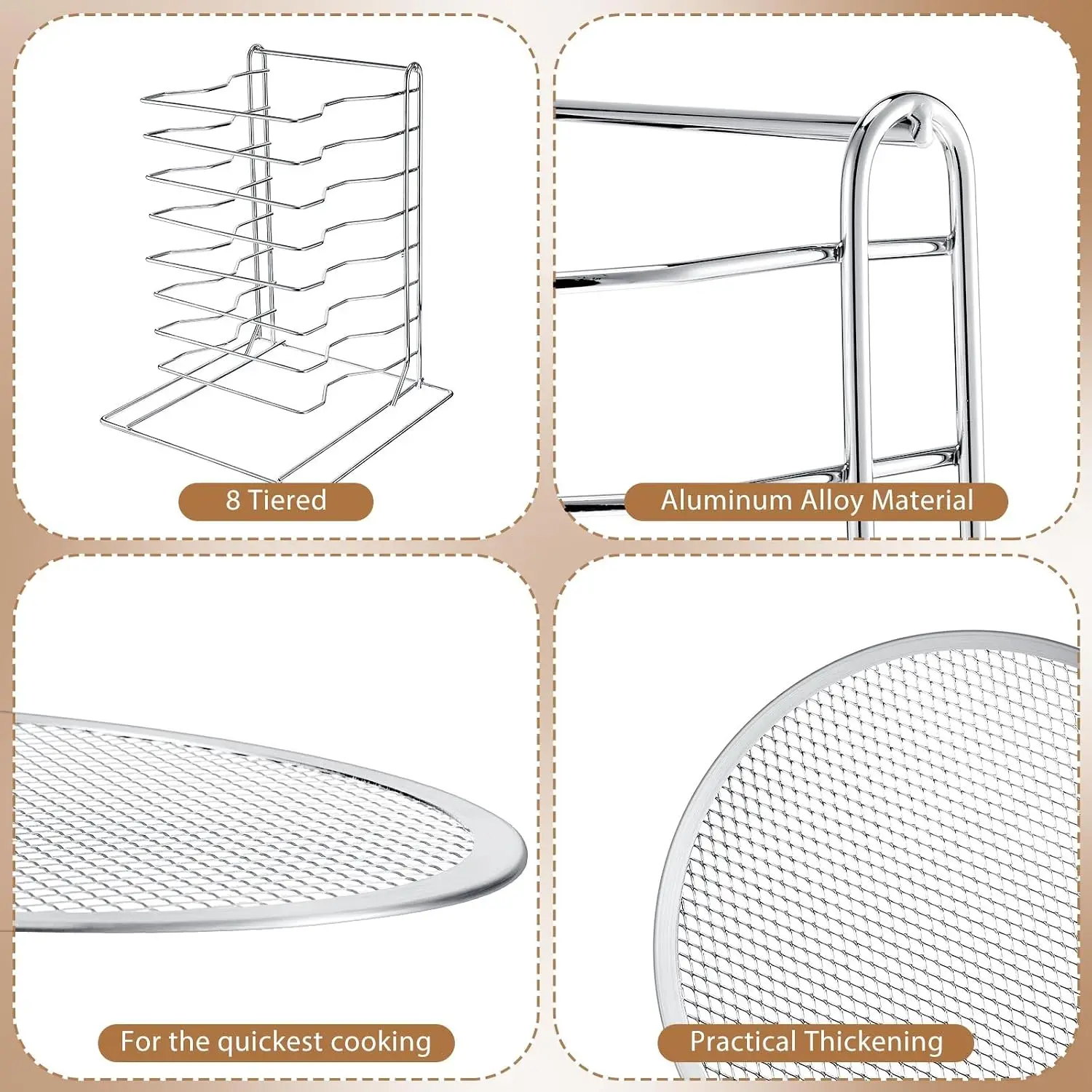 Pizza Rack 8 Tiered Stand With 8 Aluminum Baking Pans With Holes Commercial Pizza Display Shelf Countertop Cooling Rack Set For Home Restaurant Kitchen 12 Inch view 3