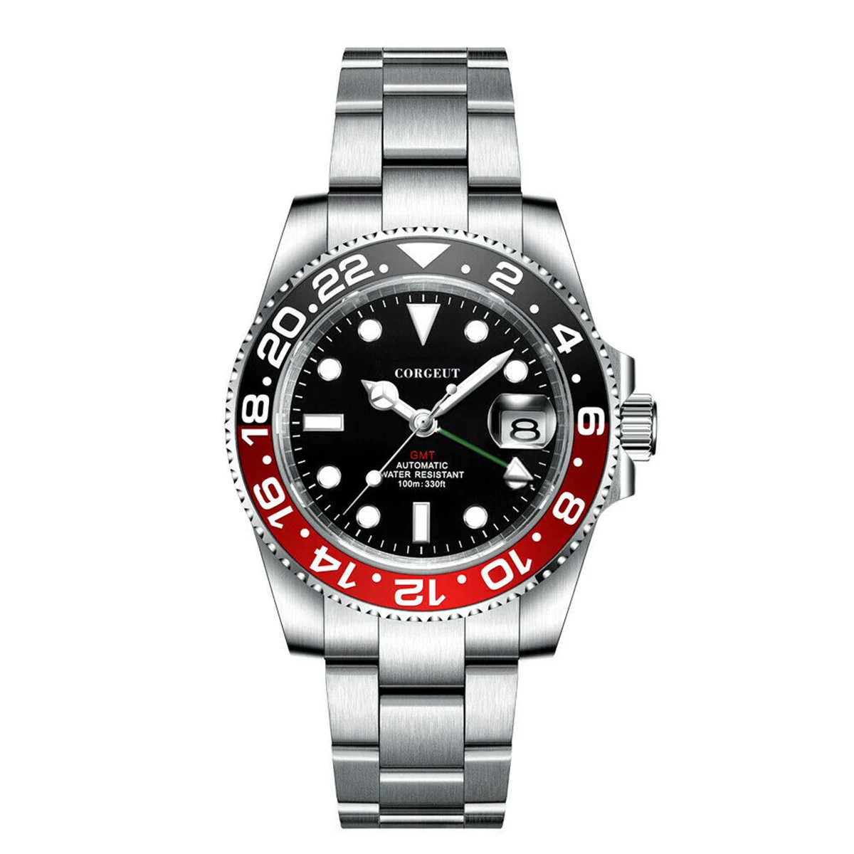 Imagem -04 - Relógio de Pulso Mecânico para Homens Relógios Luminosos Aço Inoxidável Gmt Ver Sapphire 10bar Relógio Masculino Corgeut-nh34