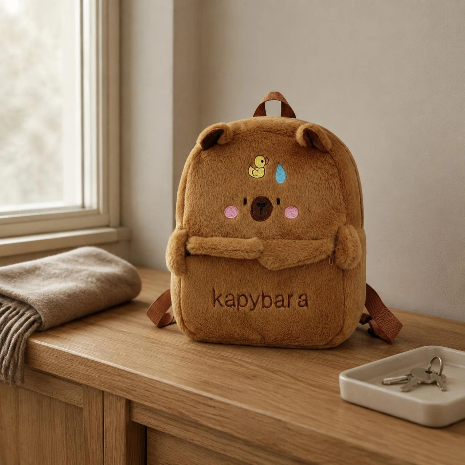 

Capybara Soft Backpack Embroidered Soft Capybara Backpack Soft Cute