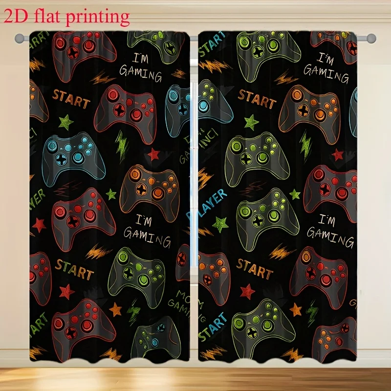2pcs Gaming Curtains Video Game Controller Print Window Curtain Pair for Gamer Room Decoration Drapes Pop Culture Curtains
