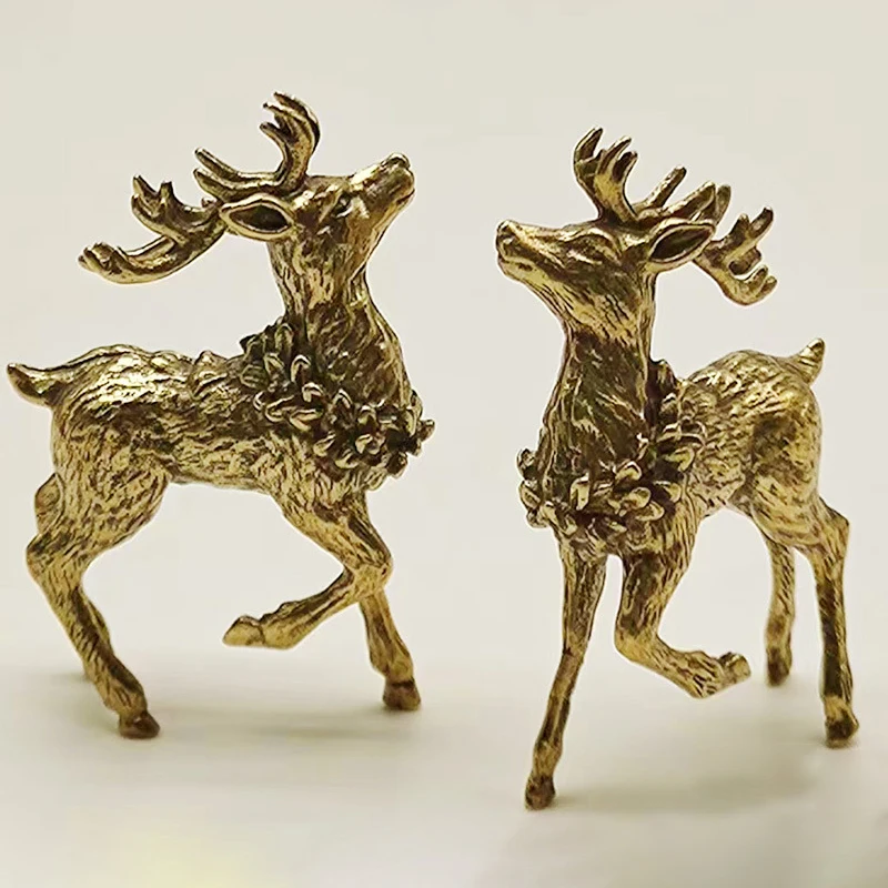 Vintage Animal Brass Deer Ornament Statue Miniature Figurines Home Office Tabletop Decoration Accessories