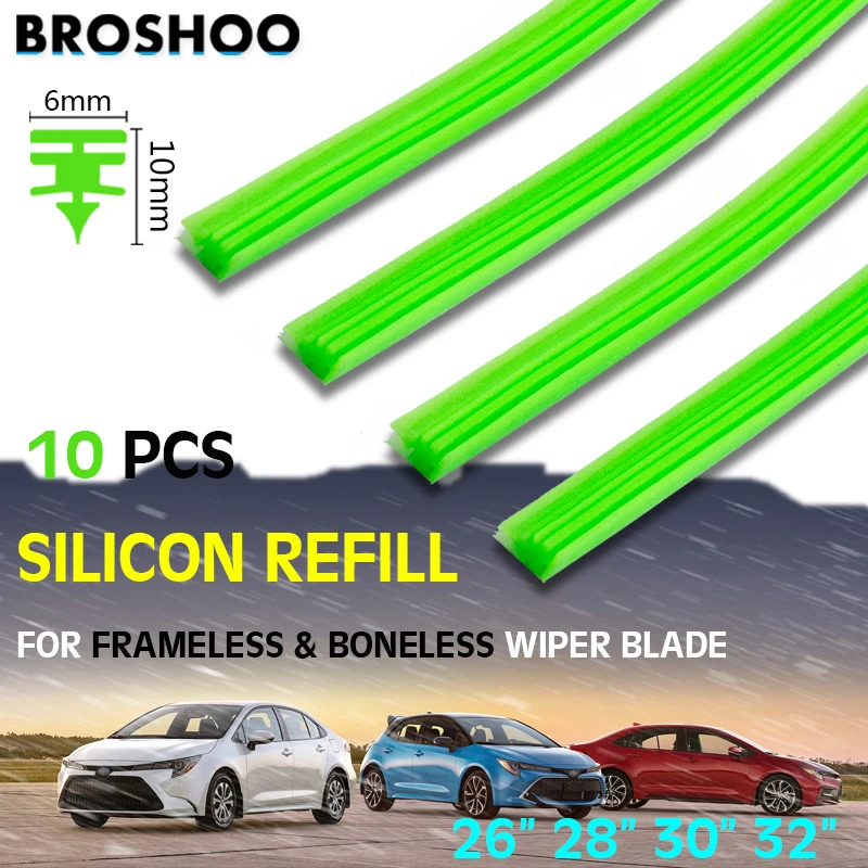 10 PCS Car Wiper Blades Silica Gel Silicon Refill Strips for Frameless Boneless Wipers 6mm 26