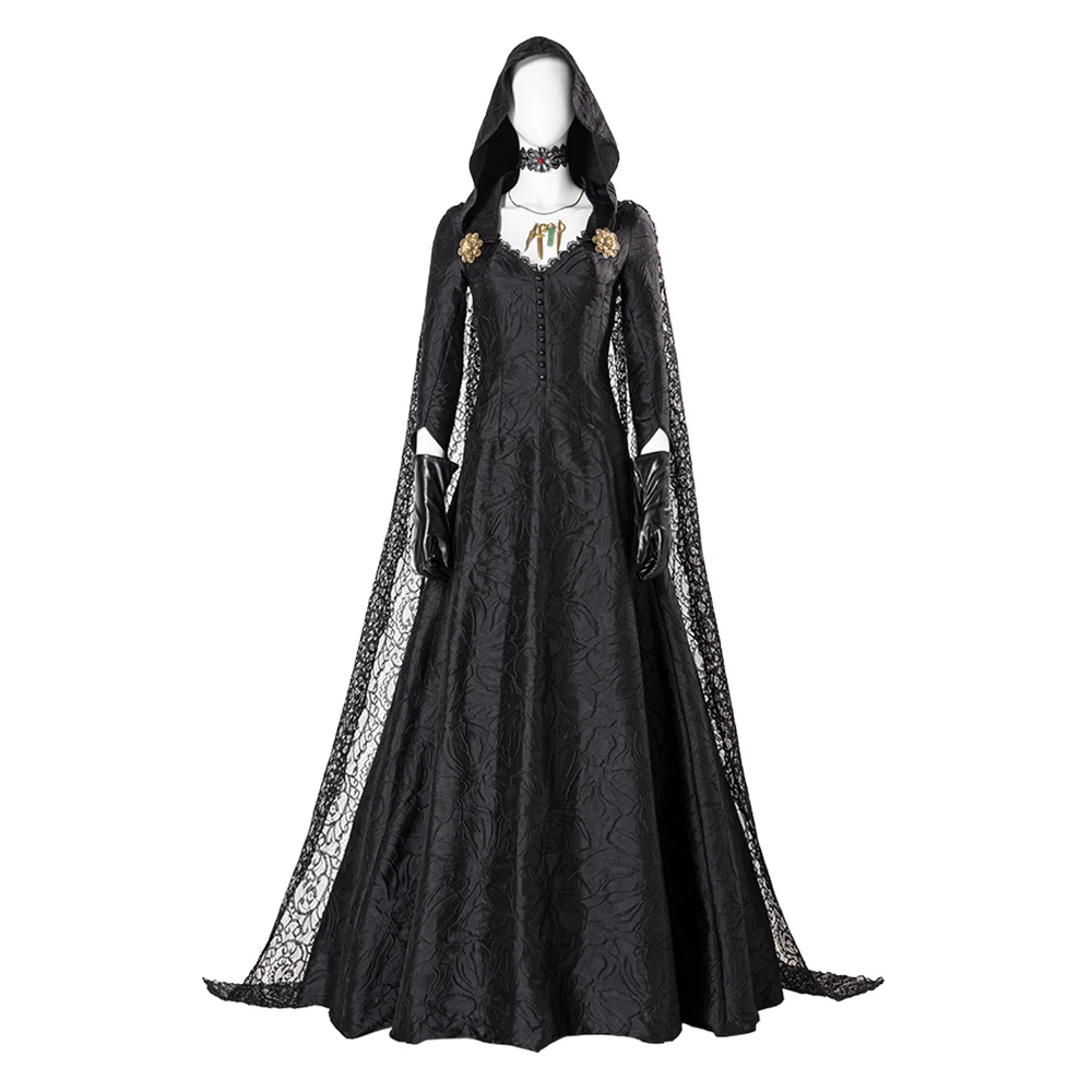 

Evil 8 Village Vampire Lady Daniela Cosplay Dress Bela Dimitrescu Costume Vampire Lady Black Dress Cloak Outfits Halloween Suit