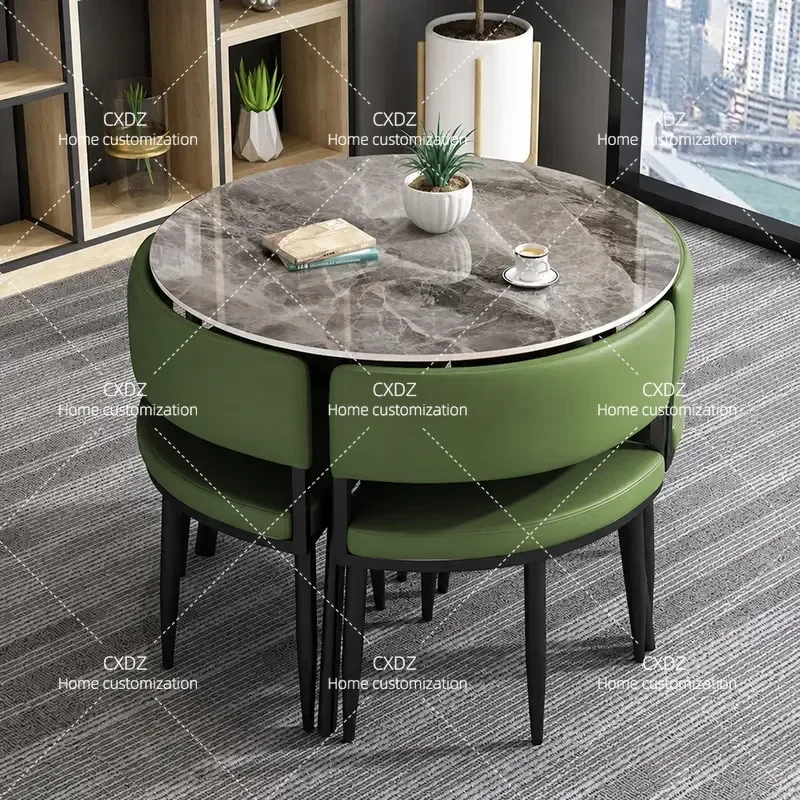 Light Luxury Sintered Stone Dining Table and Chair Set Simple Small Round Table for Apartment Home Office Reception