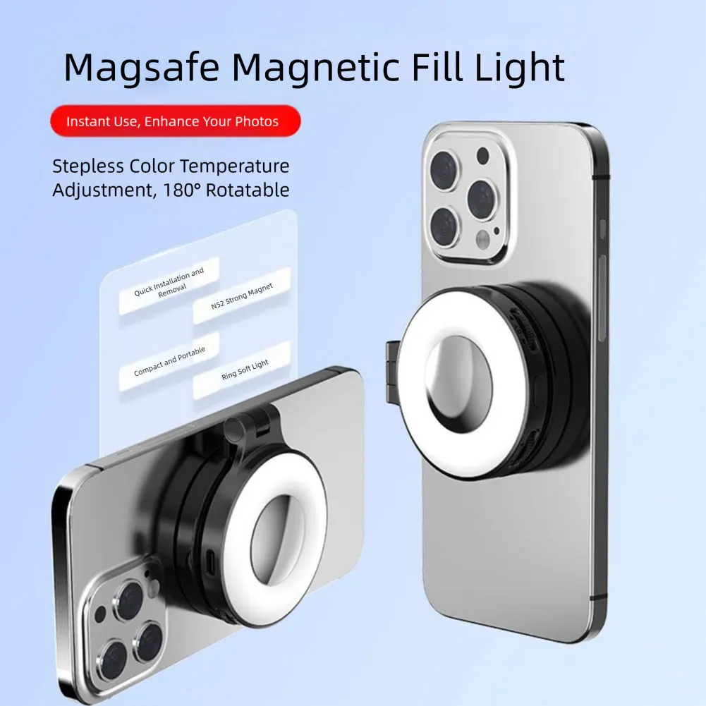 Magnetic Selfie Rings Light Brightness Adjustable Fill Light for Magsafe for iPhone Smartphone Vlogs/Photography