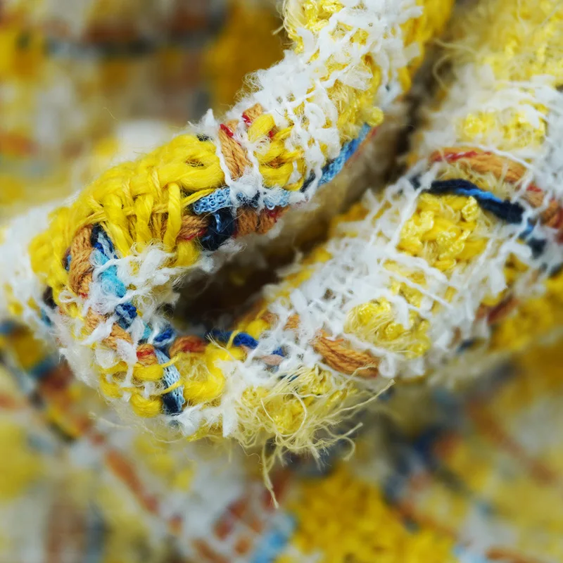 Vibrant Style Yellow Multicolor Yarn Букле Bouclé Tweed Fabric Textured Woven Cloth For Coat Designer Sewing Material Tissu Stof - view 2