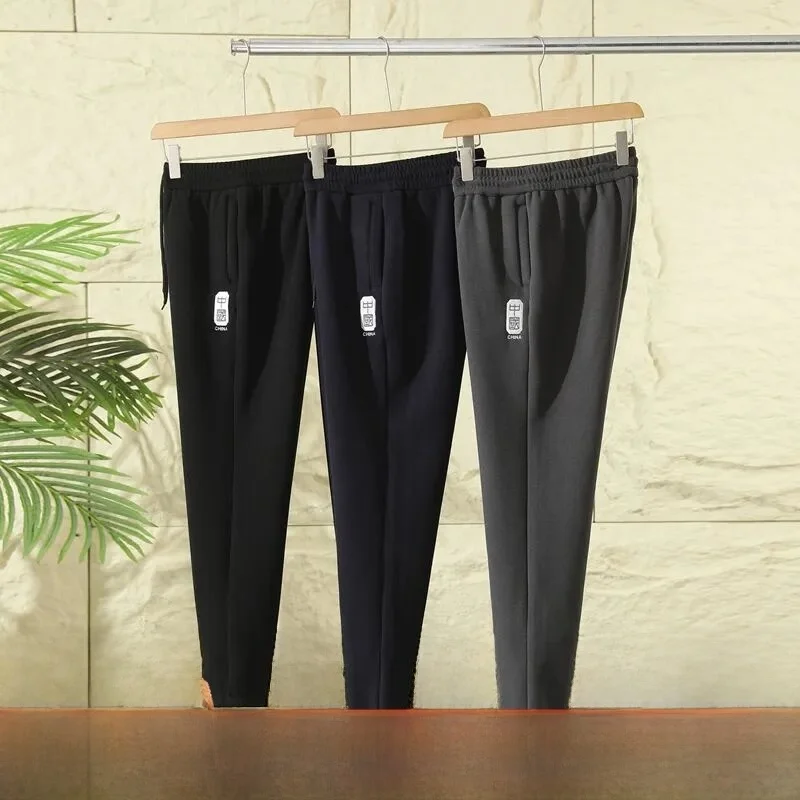 

Мужские термоспортивные штаны Thiened на подкладке Fce, самонагревающиеся двусторонние бархатные повседневные брюки с прямыми штанинами, полиэстер, спандекс