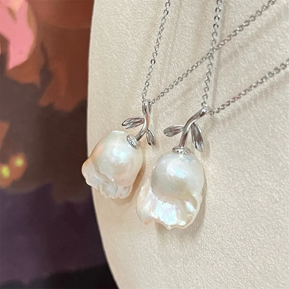 

"A Rose" Baroque Natural Freshwater Pearl Pendant DIY Handmade Women Men Necklace Jewelry Making Accesssories