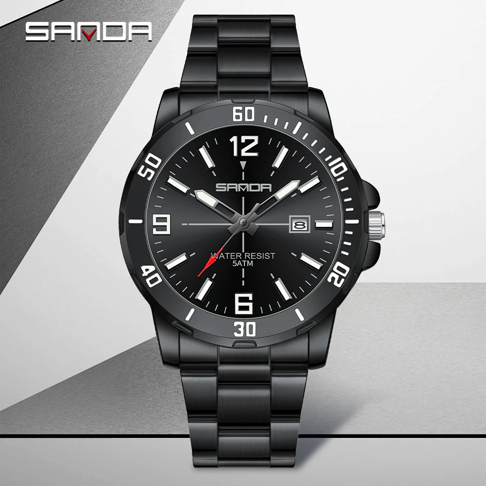 

3265 SANDA Новые модные мужские кварцевые часы Роскошный большой циферблат Водонепроницаемые светящиеся календари Деловые мужские кварцевые часы
