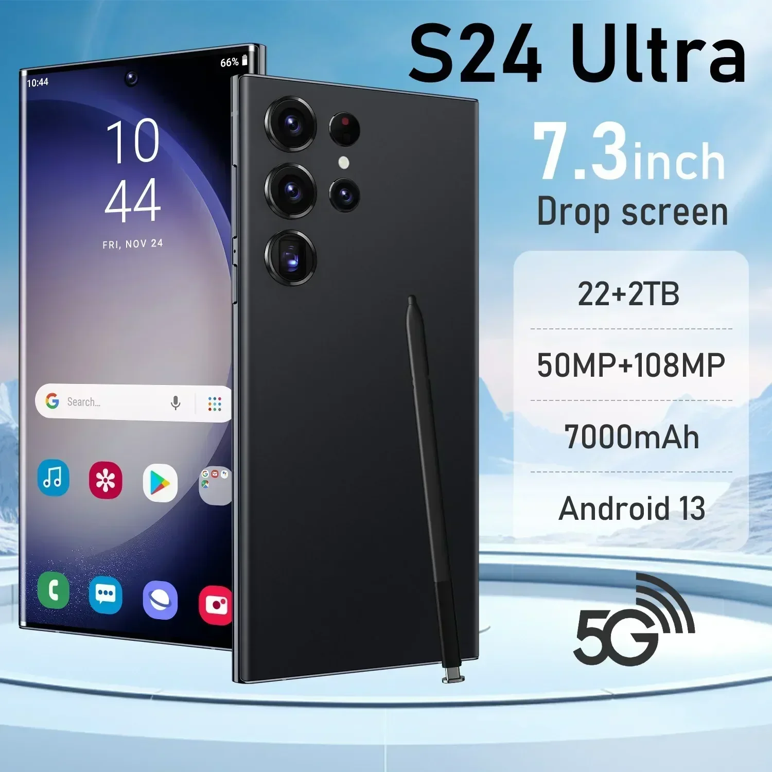 

S24 Ultra Mobile Phones 7.3 HD Screen SmartPhone Original 22GB+2TB 4G 5G Dual Sim Celulares Android Unlocked 7000mAh Cell Phone