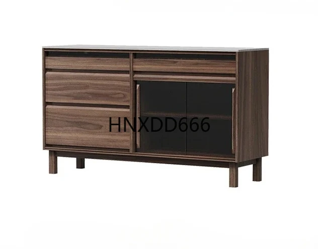 

Solid Wood Stone Plate Sideboard Cabinet Wall Integrated Black Walnut Living Room Tall Wine Cabinet Storage Cabinet