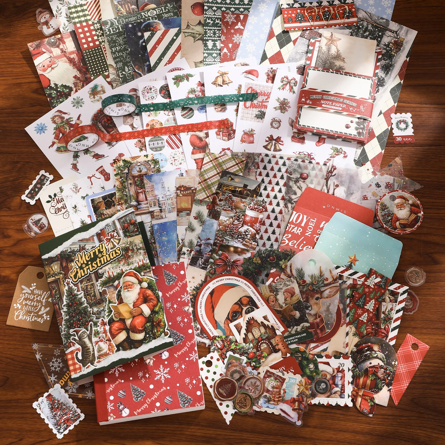 125pcs Christmas Scrapbooking Set DIY Diary Stickers Material paper tape Set students Stationery prizes Junk Journal Gift box