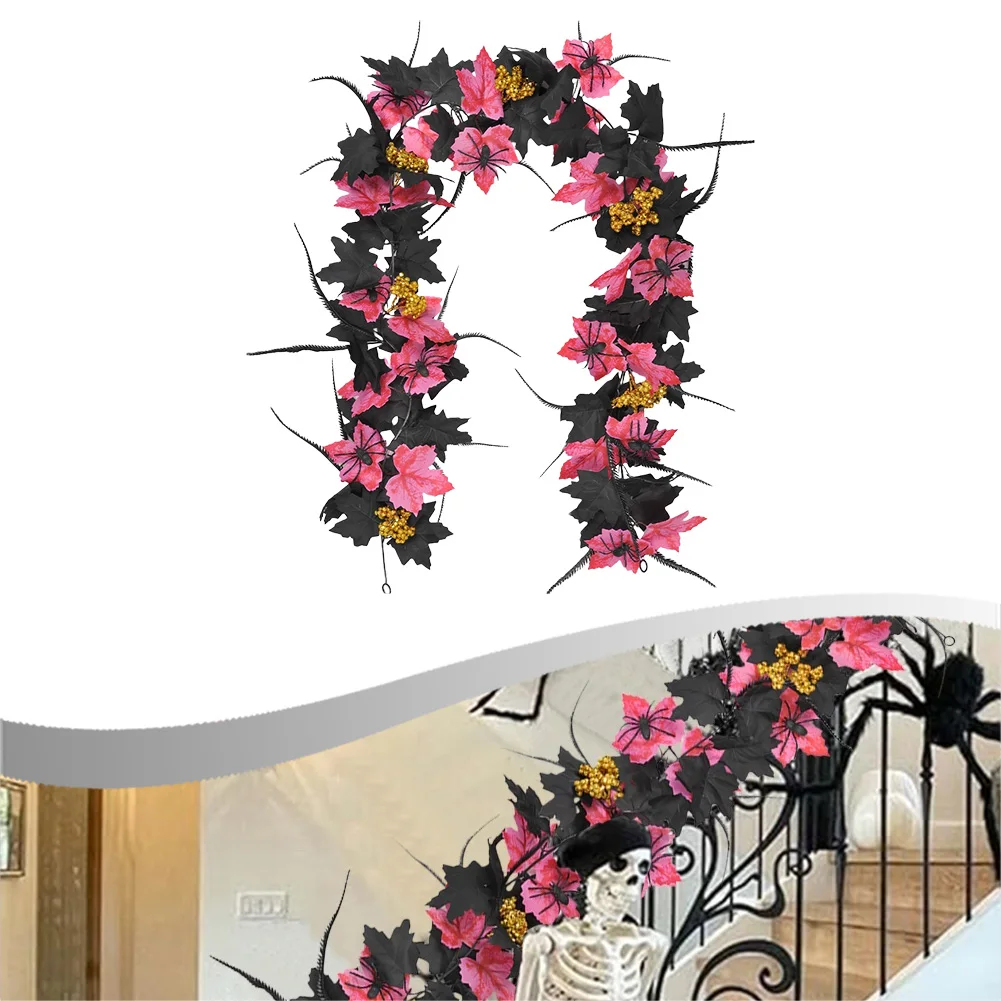 

Жуткая гирлянда на Хэллоуин: 68,7 дюйма, цветочная лоза с черными листьями, жуткие пауки, 68,7 дюйма, реалистичный декор в виде полосок лозы на Хэллоуин