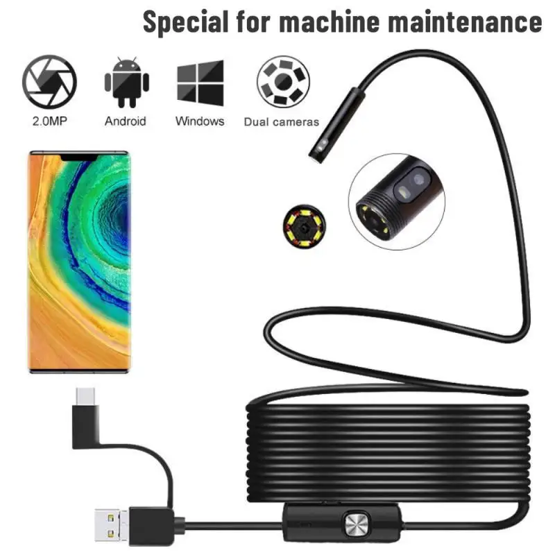 8mm lens Camera Endoscope HD 1200P IP68 2M Hard Flexible Tube Mirco USB Type-C Borescope Video Inspection for Android Endoscope