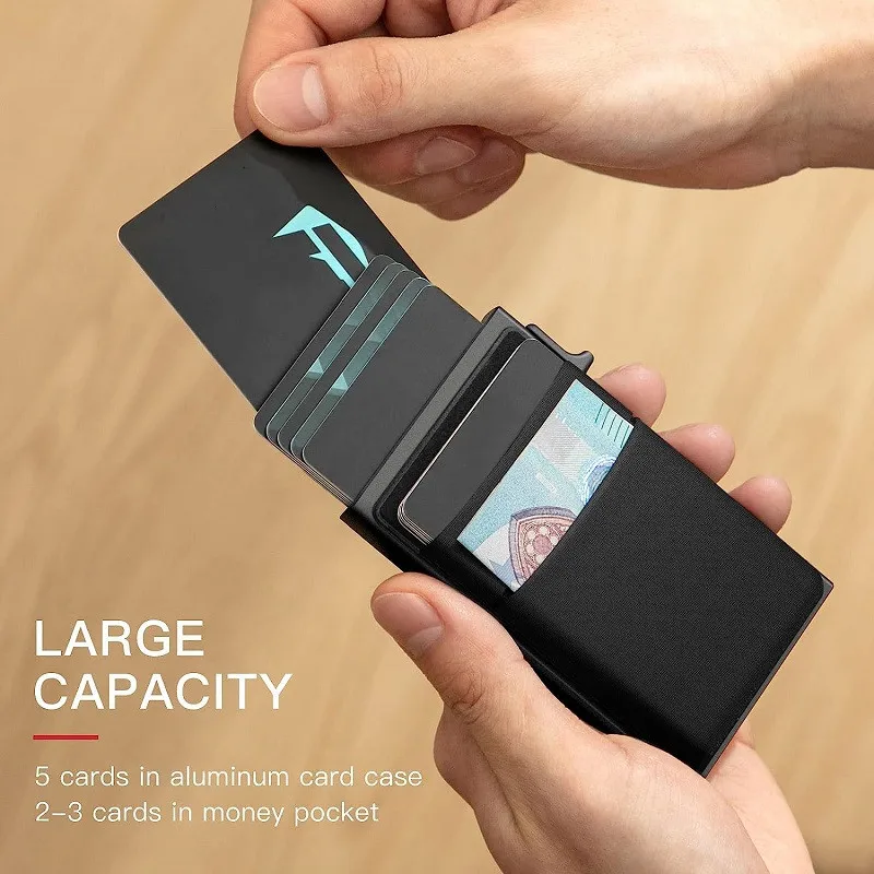 Porte-cartes de crédit Rfid pour hommes, mince, mini portefeuilles minimalistes, étui de luxe en métal pour carte d'identité bancaire