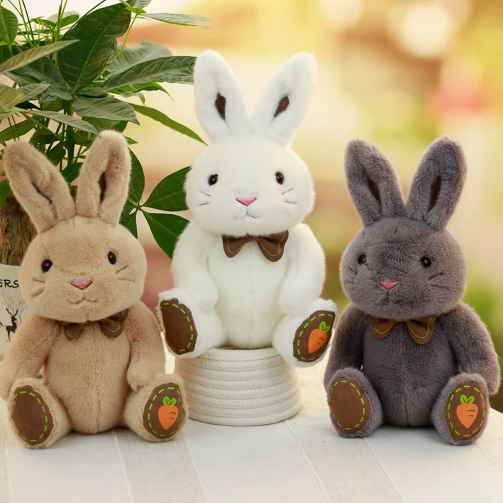 30CM Cute New Embroidered Rabbit Plush Toy Bow Radish Embroidery Furry Little Rabbit Fashion Doll Children's Birthday Gift