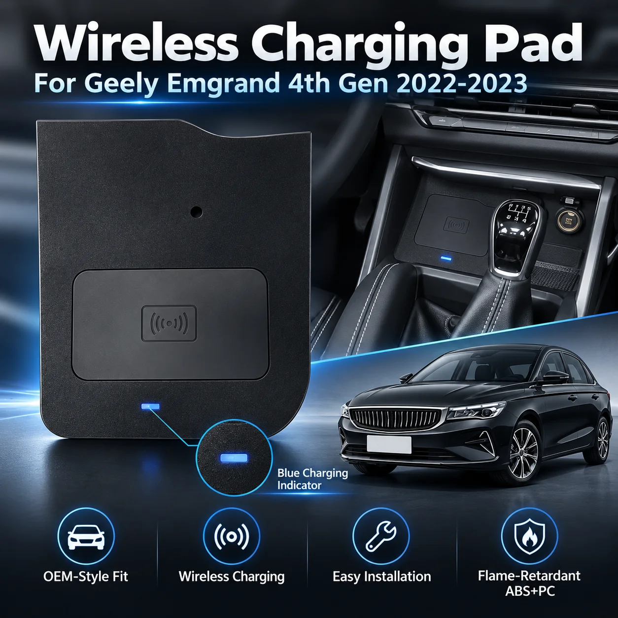 Wireless Charging Pad For Geely Emgrand 4th Gen 2022-2023 Center Console OEM Style Car Charger Plug & Play Accessory