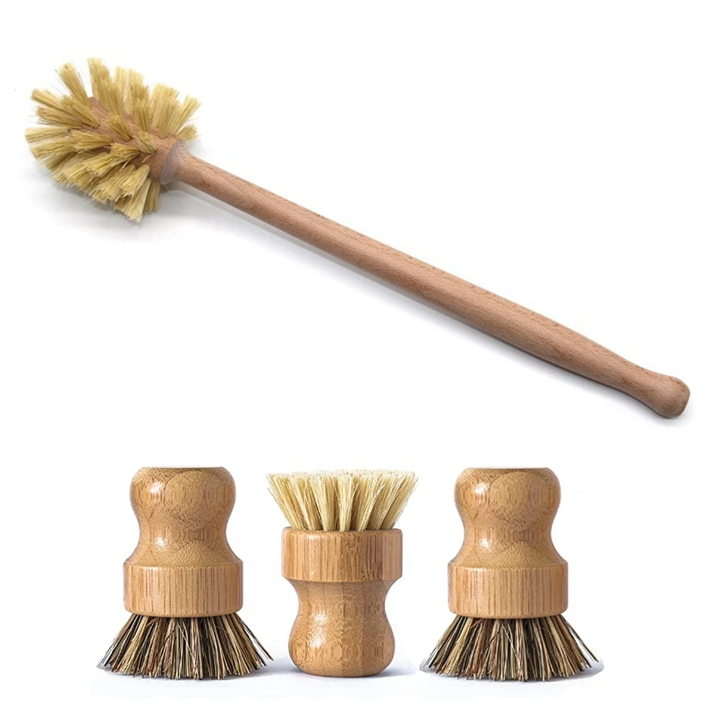 Escova De Prato De Bambu Escova Garrafa De Madeira Para Boca Larga Garrafas Copos e Frascos, Escova De Prato Para Prato De Limpeza, Pote
