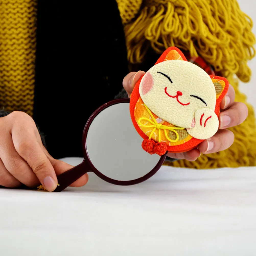 1 stks draagbare cartoon fortuin kat spiegel handheld make-up compacte reizen make-up spiegel voor vrouwen make-up tool