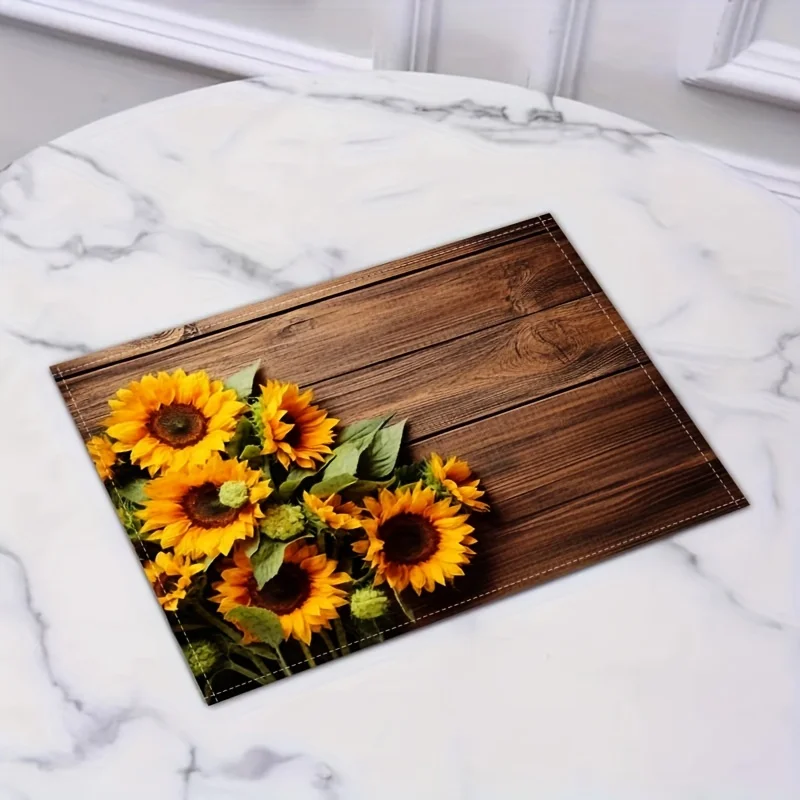 1pc  Retro Style Sunflower Pattern Table Pads, Decorative Rustic Table Mat, Perfect for Kitchen Restaurant Dining Wedding