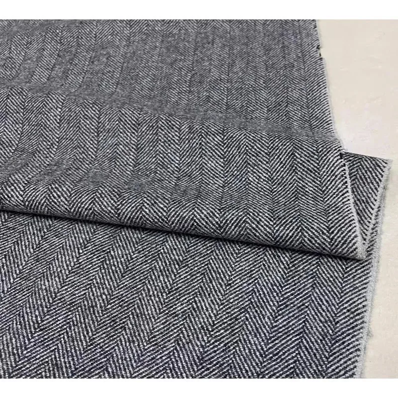 New Fashionable Soft Gray Herringbone Pattern Pure Wool Handmade Suit Jacket Pants Skirt Clothing Fabric Decorative Accessories