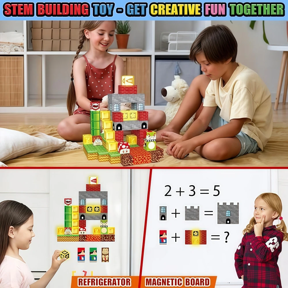 New DIY Magnetic Building Blocks Cube Mario World Model Cube Magnet Set For Children Architectural Toy Kids Birthday Gift 3+