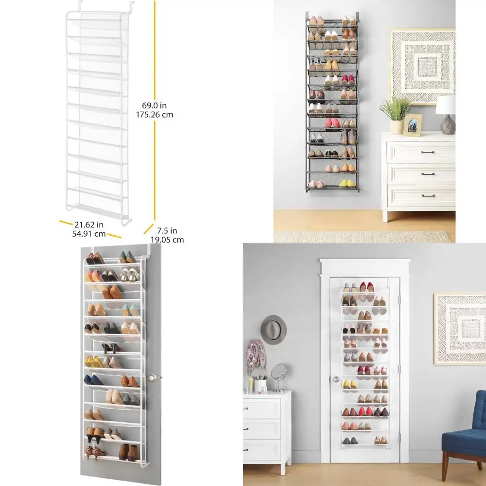 

12-ярусный органайзер для обуви, устанавливаемый на дверь, из прочного металла и сетки, 69 дюймов (длина) x 21,7 дюймов (ширина) x 7,5 дюймов (высота), белый