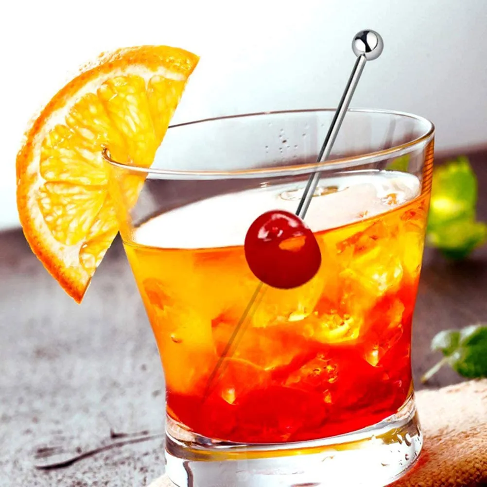 Luxury Metal Cocktail Sticks Stainless Steel Picks for Bar Drinks Olives Fruit Garnishes Long Skewers Fondue Set Accessory Tool