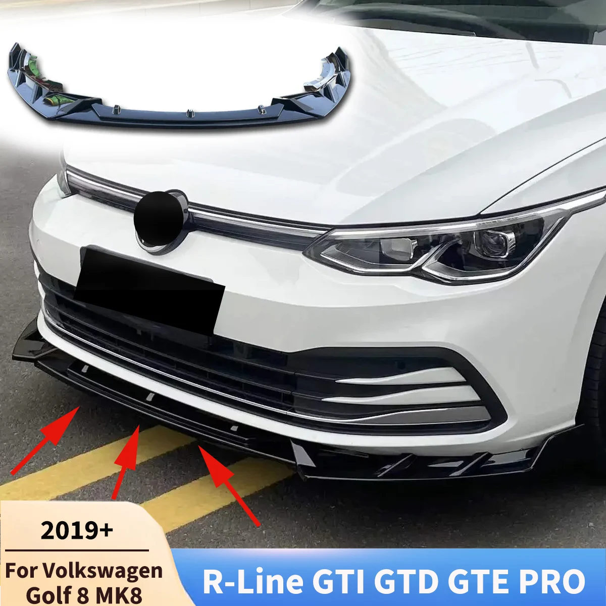 

Front Bumper Lip High Configuration Version 2019+ for Volkswagen VW Golf 8 MK8 R-Line GTI GTD GTE PRO 3PCS Diffuser Splitters