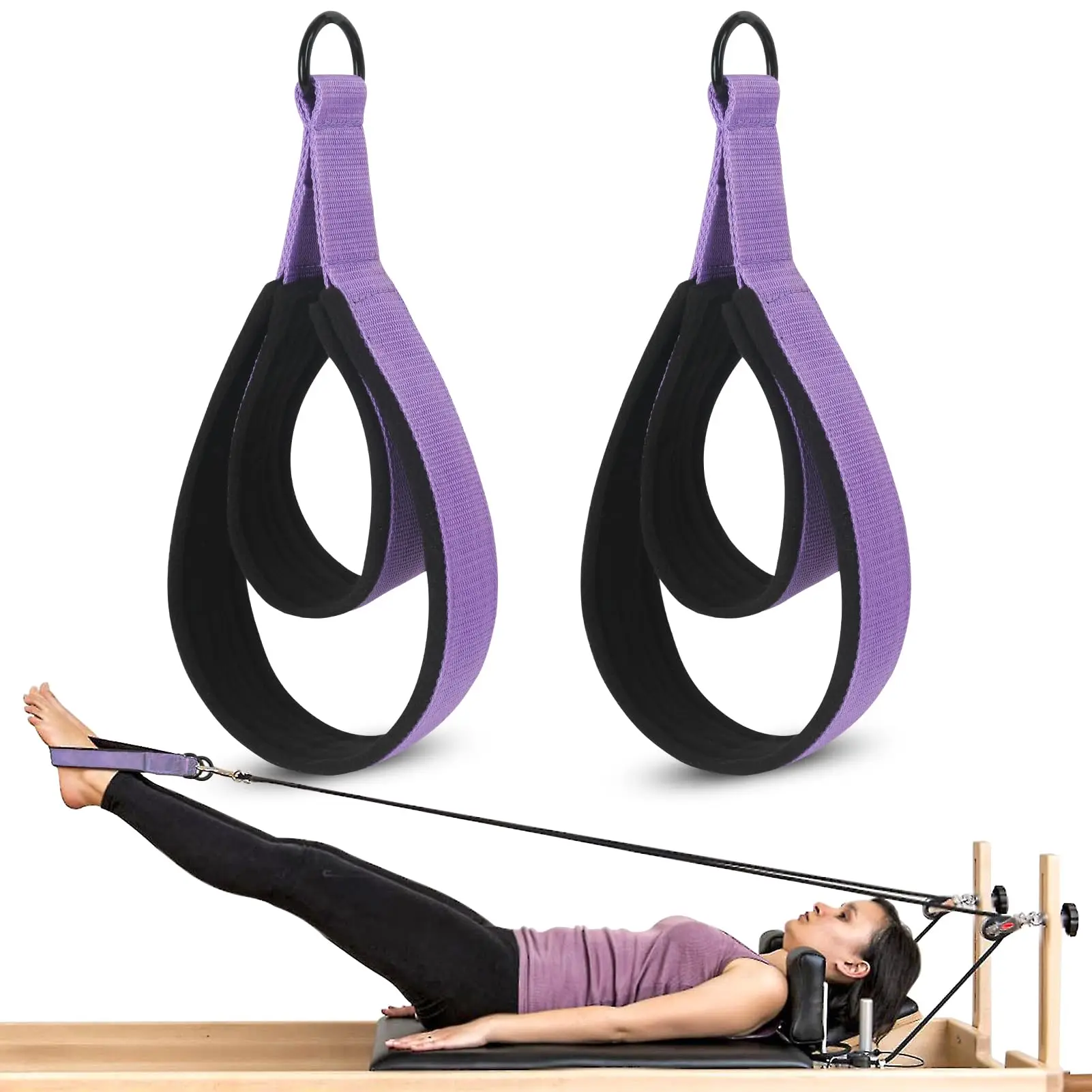 

2PCS Pilates Double Loop Straps for Reformer Feet Elastic Yoga Pilates Bed Exercise Accessory Resistance Band Elastic Cord