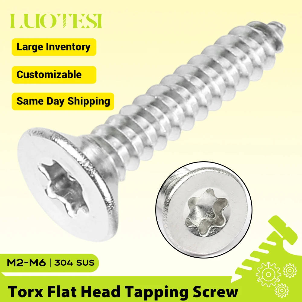 Vis autotaraudeuses à tête fraisée plate Star Torx en acier inoxydable 304 M2 M2.3 M2.6 M3 M3.5 M4 M5 M6 à six lobes pour le bois