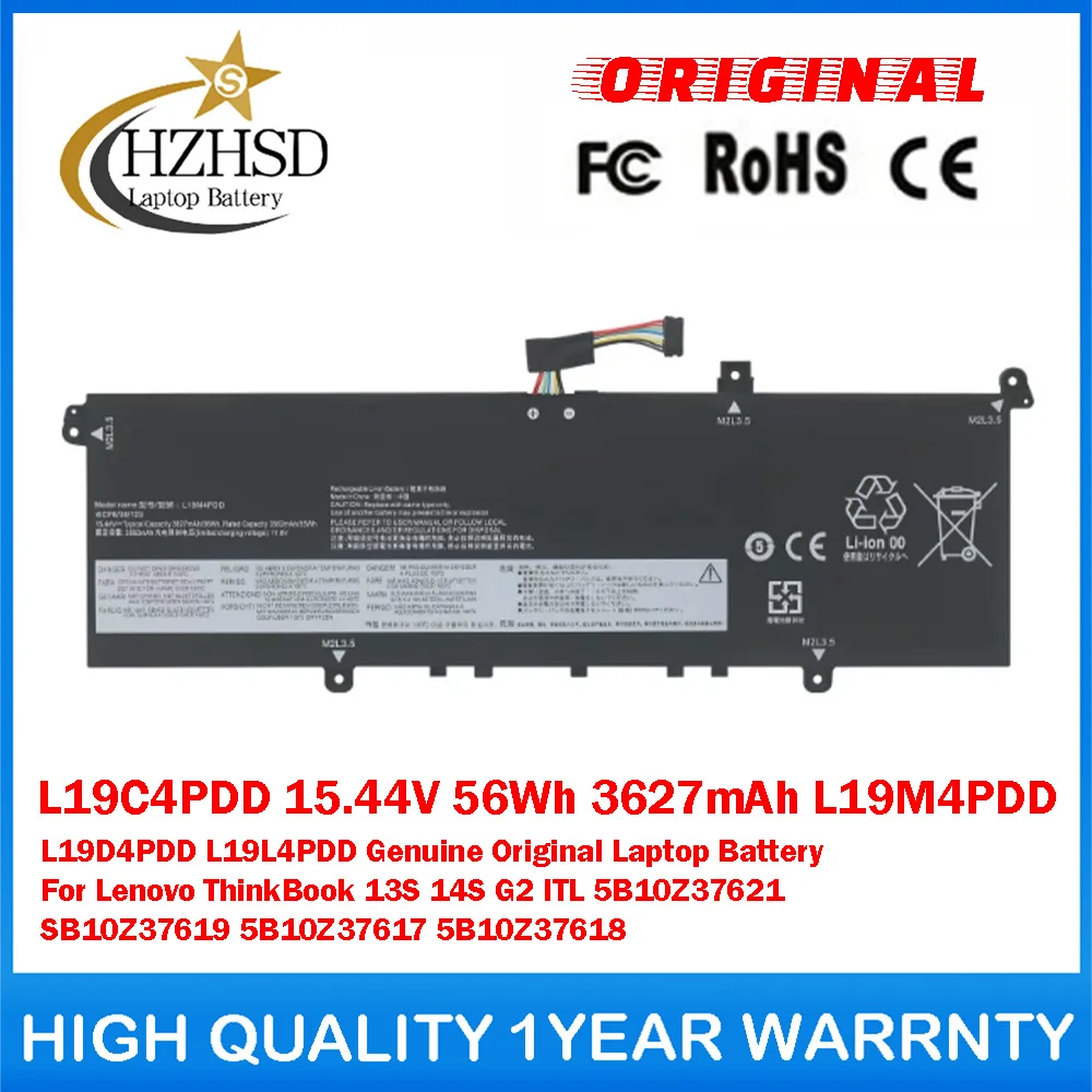 

L19C4PDD 15.44V 56Wh 3627mAh L19M4PDD/D4PDD/L4PDD Genuine Original Laptop Battery For Lenovo ThinkBook 13S 14S G2 ITL 5B10Z37617