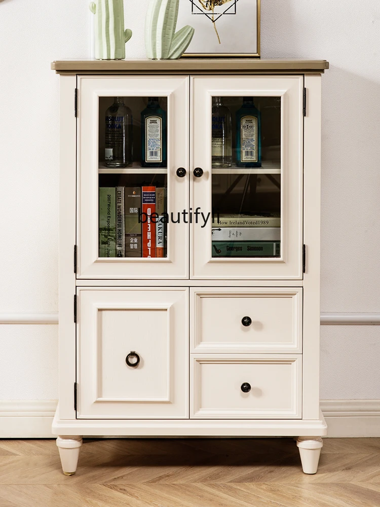 American white cream wind pure solid wood wine cabinet living room locker all log dining side cabinet simple