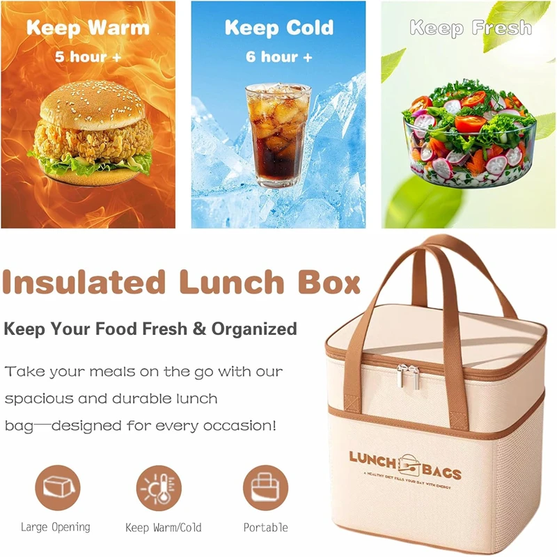 Saco de almoço com bolsos laterais reutilizáveis à prova de vazamento sacos térmicos para adultos das mulheres dos homens à prova dwaterproof água de alta capacidade almoço sacolas para o trabalho