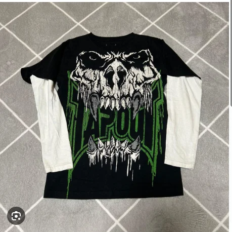 Y2K Tapout-Tops falsos de dos piezas para hombre, ropa de calle gótica de Hip-Hop, Tops holgados de moda informales de manga larga Unisex de tendencia americana