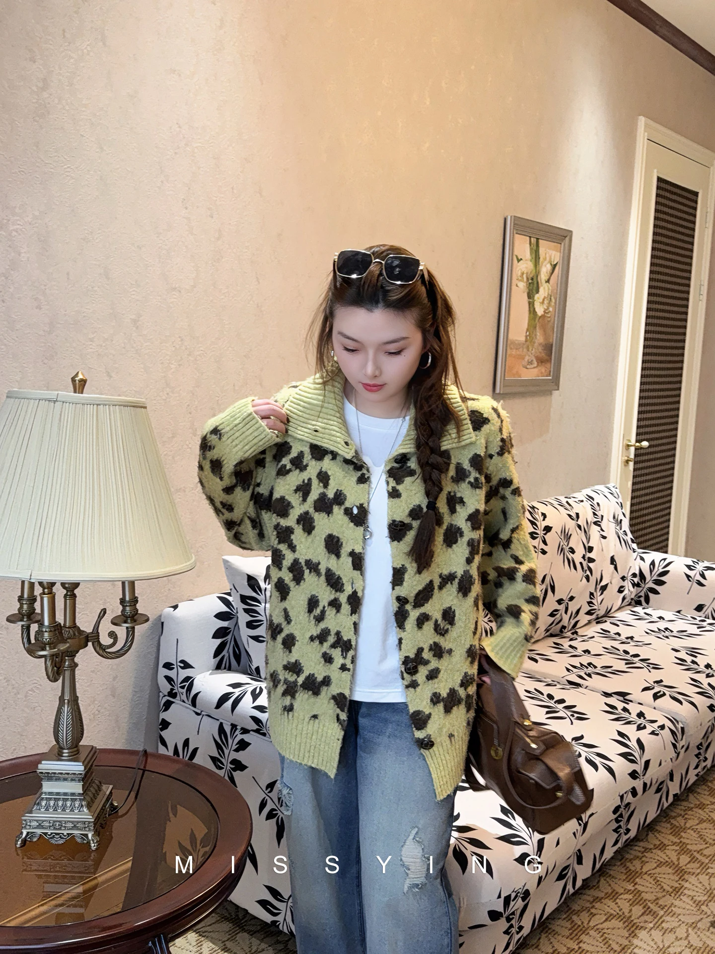 

Женский трикотаж больших размеров, модный леопардовый принт, ограниченная серия, ленивый Sle, осеннее новое поступление, открытый кардиган, обычный све, длинный