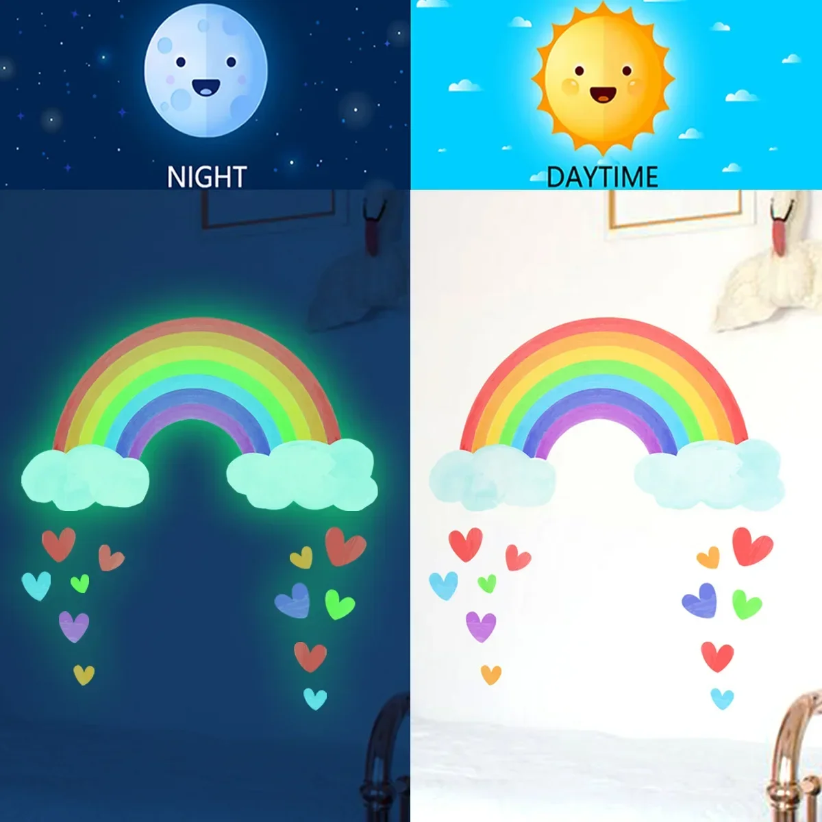 Luminous Wall Stickers Rainbow Clouds Star Fluorescence Wall Decals For Kids Rooms Home Decor Glow In The Dark Wallpaper