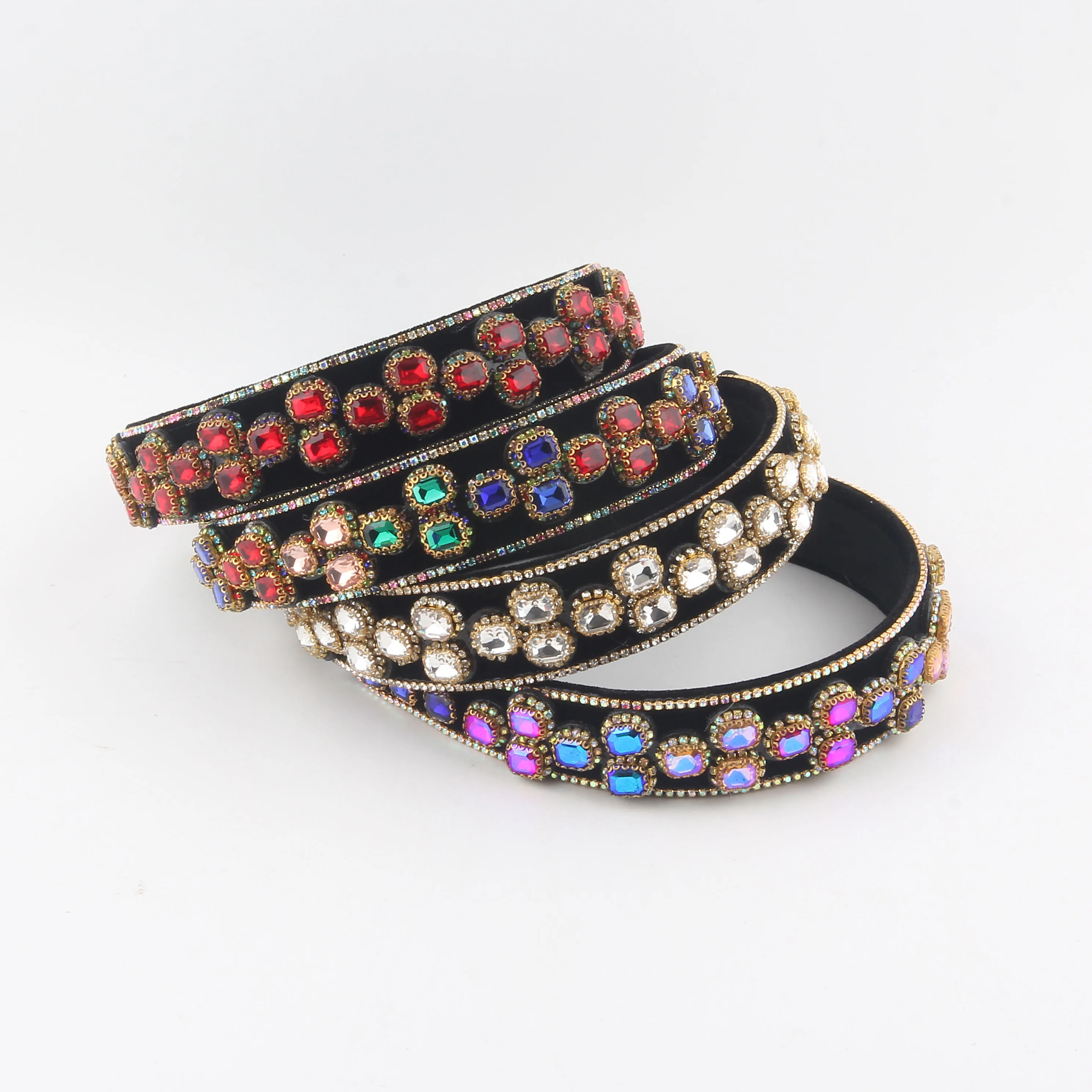 New Fashionable Ball High Skull Top Style European And American Baroque Colored Rhinestone Sponge Hair Band 418