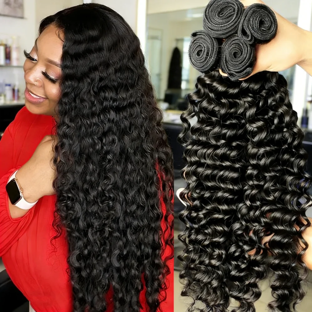 

Deep Wave 30 40 Inch 1 3 4 Bundles Brazilian Remy Natural Water Wave Curly Bundles Human Hair Extensions Deal Bulk Braiding Hair