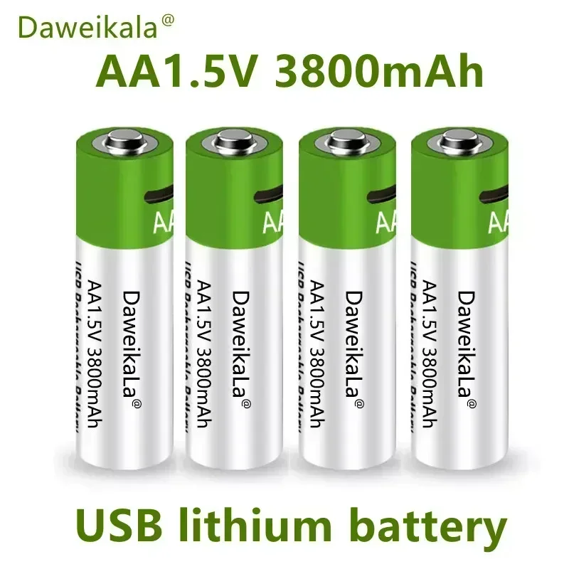 2024 New USB AA Rechargeable Batteries 1.5V 3800 mAh li-ion battery for remote control mouseElectric toy battery + Type-C Cable