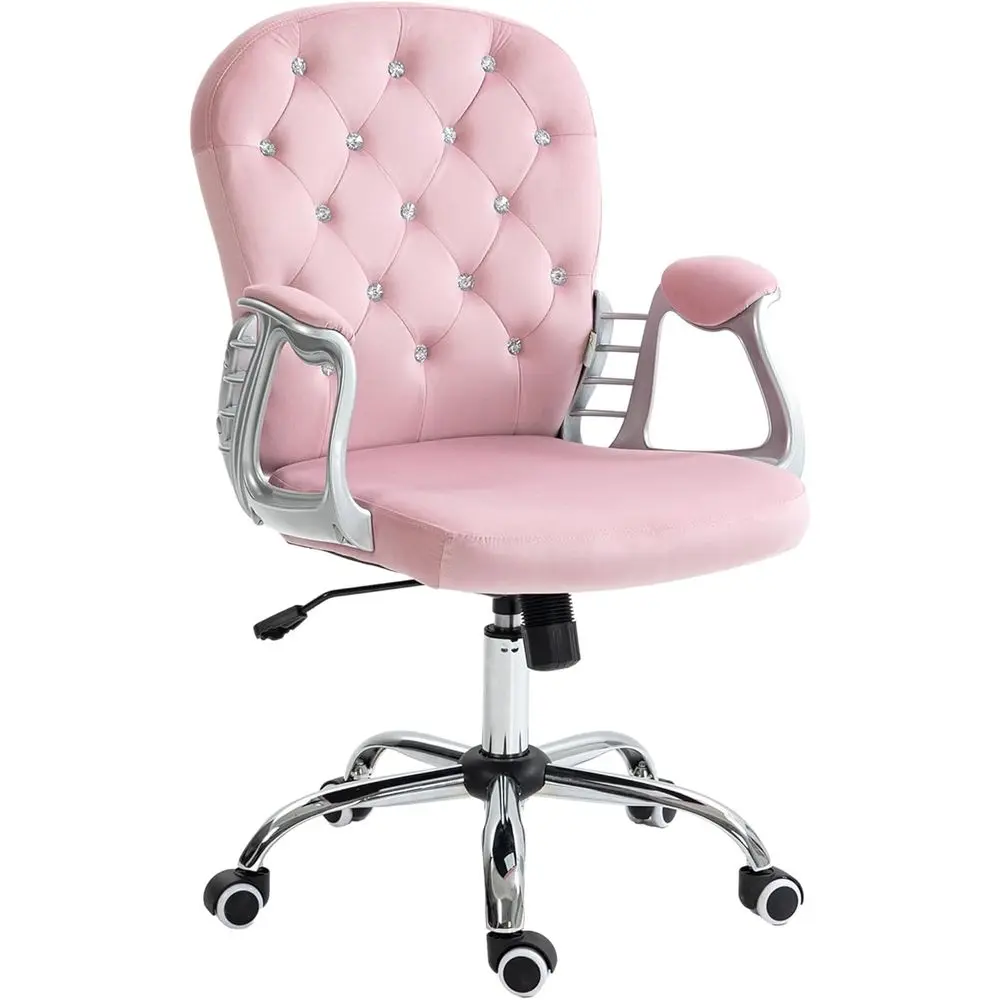 

Plush Pink Desk Chair with Padded Armrests, Adjustable Height and Swivel Wheels