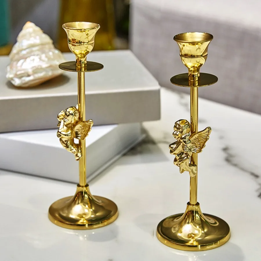 

Unique Candle Holder Stick Metal Tealight Stand Candle Holder Wedding Decor Table Small Romantic Gold Angel Bougeoir Room Decor