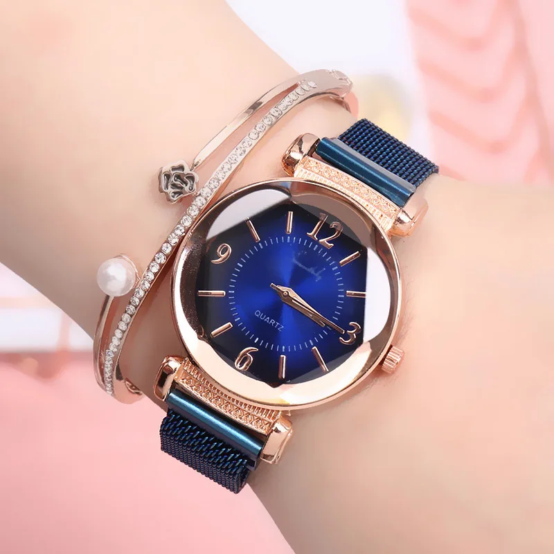 Reloj de cuarzo con números romanos geométricos para mujer, reloj de pulsera con hebilla magnética, correa de malla, moda de lujo