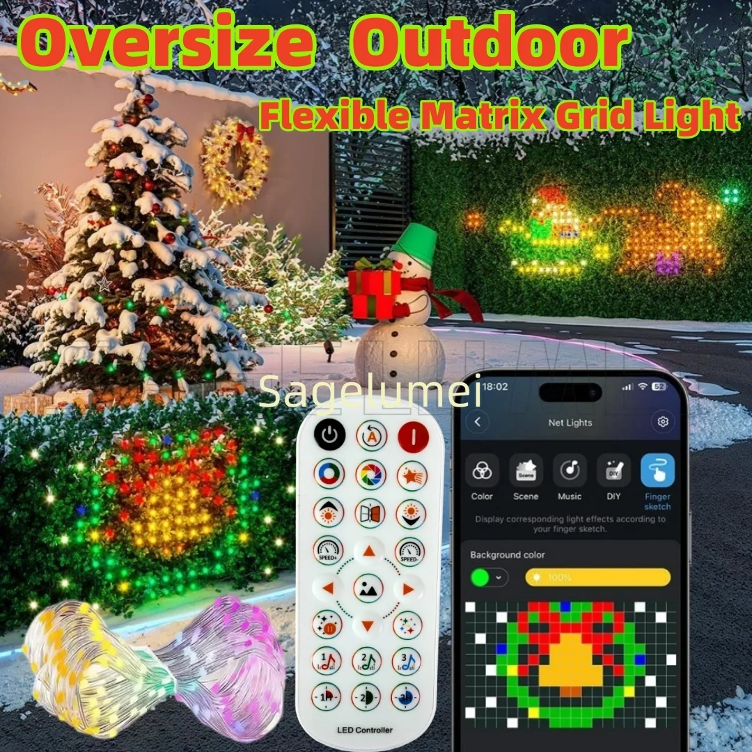 Hot Sale New Large 1536LEDs RGBIC Outdoor Net Lights Flexible Matrix Grid Lights for Christmas Party Patio Backyard Garden Decor